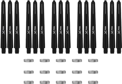 XQMax Dart Shafts - 5 Sets (15 stuks) - Medium - Zwart - Plus Veerringetjes - Darts Shafts