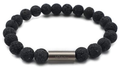 H-Beau - Handgemaakte Armband van Edelstenen - Natuurstenen - Lavasteen Kralen - RVS Kraal - 8mm - lengte 16,5cm – Antraciet - grijs - Mat - Dames - Tiener - Unisex