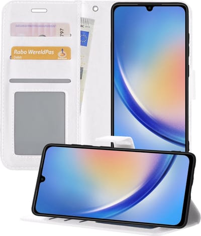 Hoesje - Geschikt voor Samsung Galaxy A34 - Luxe Bookcase - Walletcase Hoes - Portemonnee - Cover - Telefoonhoes - Wit