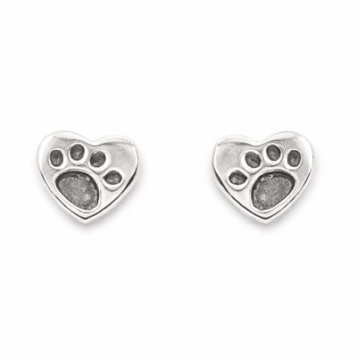 Zilveren oorknopjes hartje met hondenpootje pootafdruk 7x8 mm