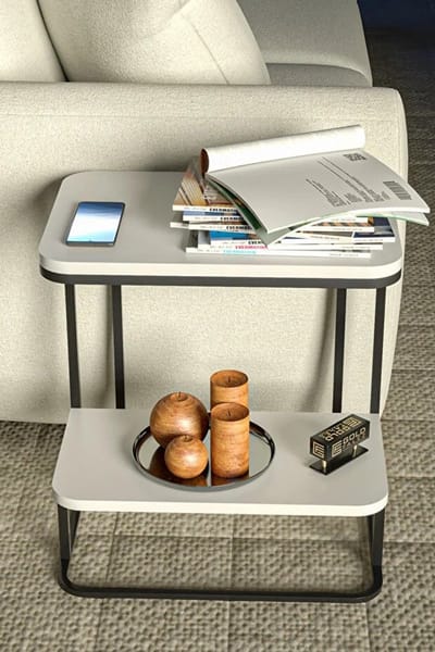 Bijzettafel - Bijzettafeltjes Woonkamer - Bijzettafel Bank - BIjzettafel 2 Tier - Wit