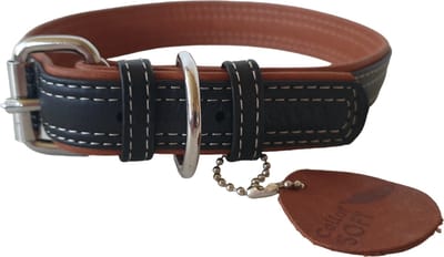 WAUDOG Soft Halsband / Hondenhalsband - Leder - Zwart - M - Breedte: 25 mm - Nekomtrek: 38 - 49 cm (GELIEVE ALVORENS BESTELLEN OPMETEN)