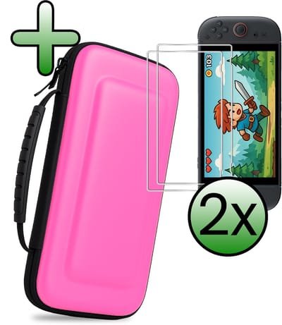 Hoesje Geschikt voor Nintendo Switch 2 Case Hoes Hard Cover Met 2x Screenprotector - Bescherm Case Geschikt voor Nintendo Switch 2 Hoes - Roze