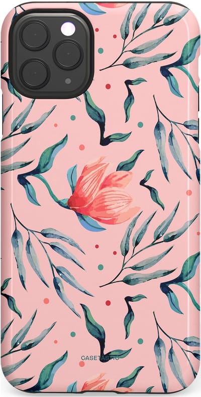 Casetastic hoesje geschikt voor Apple iPhone 11 Pro Max - Dubbellaagse bescherming - Roze Bloemen en Takken - Fashion Case - Lichtroze Zilver Perzik