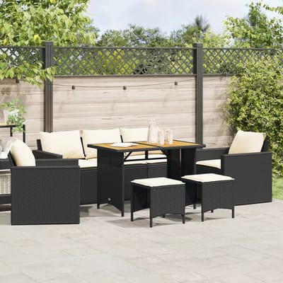 vidaXL - 6-delige - Loungeset - met - kussens - poly - rattan - zwart