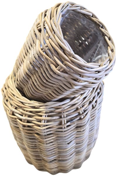 TeakOne - SET/2 - Rotan plantenmand binnen en buiten - Boho - Boho mand - Plantenmand - Rotan mand - Rotan planten mand - in- en outdoor - Wicker mand - buiten planten mand - rotan bloempot - Rieten mand - Ronde mand