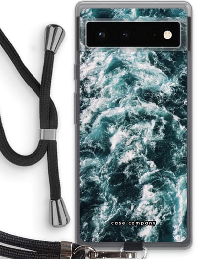 Case Company® - Hoesje met koord geschikt voor Google Pixel 6 hoesje met Koord - Zee golf - Telefoonhoesje met Zwart Koord - Bescherming aan alle Kanten en Over de Schermrand
