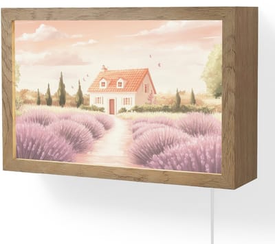 Wandlamp 30x20 cm - Oplaadbaar - Lavendelveld - Huis - Paars - Wandlampen binnen woonkamer - Slaapkamer lamp met kabel - Decoratieve nachtlamp - Vloerlamp snoer