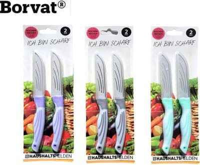 Borvat® | Set van 2 messen keukenmessen | mes roestvrij staal | handgreep kunststof | beschermhoes | Totale lengte 17-20cm