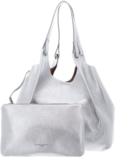 GIANNI CHIARINI Leren shopper schoudertas Dua Shopping Bag Silver - Clay zilverkleurig
