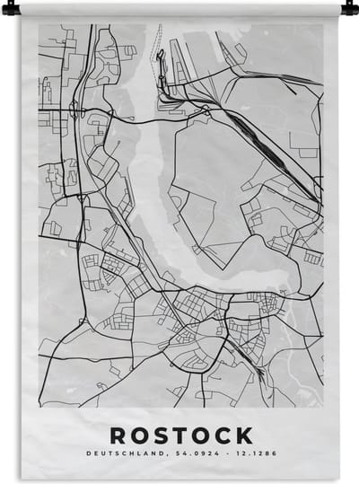 Wandkleed - Wanddoek - Rostock - Plattegrond - Kaart - Stadskaart - Duitsland - 120x180 cm - Wandtapijt