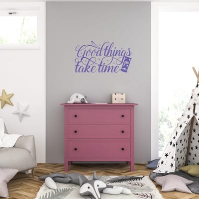 Muursticker - Good Things Take Time - 40,6 x 72,8 - Paars