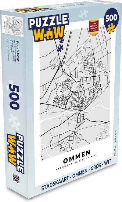 Puzzel Stadskaart - Ommen - Grijs - Wit - Legpuzzel - Puzzel 500 stukjes - Plattegrond