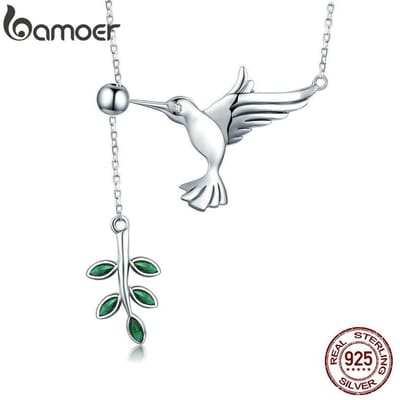 Bamoer Authentiek 925 Sterling Zilver Lente Vogel & Boom Blad Bladeren Hangende Hanger Ketting Voor Vrouwen Zilveren Sieraden Scn217 white