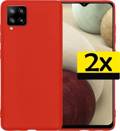 Hoesje - 2 Stuks - Geschikt voor Samsung Galaxy A12 - Sterk & Shockproof - Case Siliconen - Back Cover - Telefoon Hoes - Telefoonhoesjes - Rood