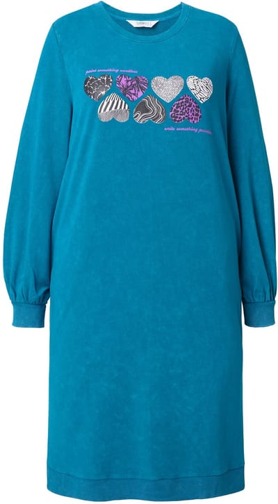 Angel of Style - Dames - Sweatjurk straight fit printmotief lange ballonmouw - Saffier - Maat 42