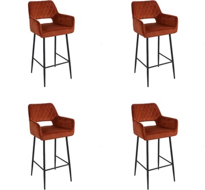 Bronx71® Velvet barkruk Mika koper 78 cm - Barkrukken set van 4 - barstoel