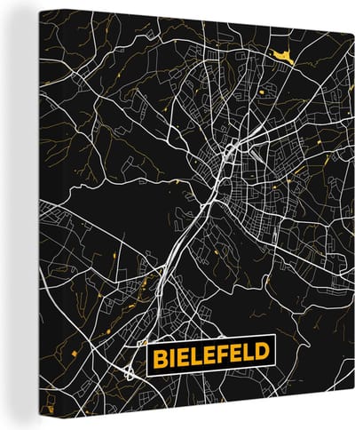 Canvas Schilderij Bielefeld - Kaart - Plattegrond - Stadskaart - Goud - Duitsland - 20x20 cm - Wanddecoratie