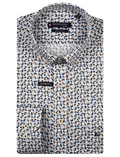 Giordano overhemd blauw geprint katoen