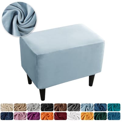 Voetenbankhoes Elastisch Zilvervos Velours Tijger Krukhoes Bijpassende Voetenbankhoes Stofdichte Hoes 55*35*20CM lichtblauwe kleur