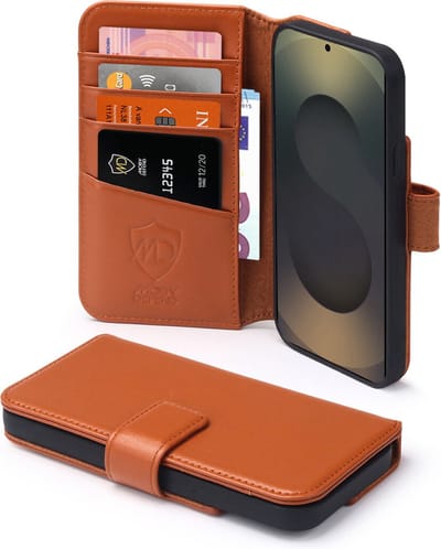 MobyDefend Hoesje - Geschikt voor Samsung Galaxy S25 Ultra - Luxe Leren Wallet Bookcase - Bruin