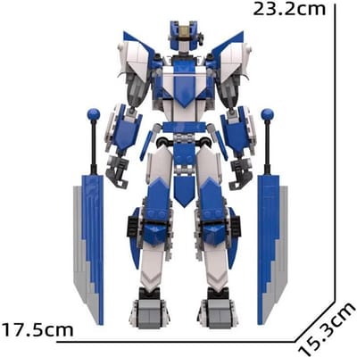 MOC Mobiele Krijger Twee Bladen Stroom Dubbel Blad Klant Mech Qingfeng Geassembleerd Bouwsteen Speelgoedmodel voor Kinderen Electronic drawings blue