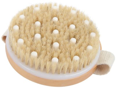 TOVBMUP Badborstel - 2-in-1 Lichaamspeeling Borstel - Natuurlijke Borstels voor Droog en Nat Gebruik - Geschikt voor Dagelijks Huidverzorging - Lichtgewicht Houten Handvat - 11x3,5cm
