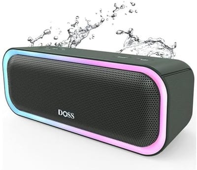 Bluetooth-luidspreker met 20W stereogeluid en extra bas, waterdicht, 20 uur batterijduur, kleurrijk licht voor buiten en binnen