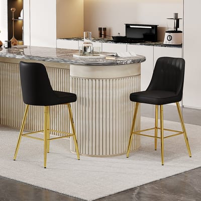 Set van 2 barkrukken, 100 cm hoog, zwart PU-leer met zilverkleurig metalen frame en comfortabele voetensteun. Verkrijgbaar in diverse kleuren – de ideale keuze voor uw thuisbar.