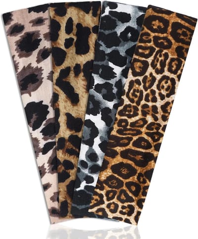 Zomer Haarbanden voor Dames - 4 Stuks Leopard Patroon, Elastisch en Ademend voor Yoga en Fitness