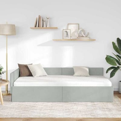 vidaXL - Hoek - Bed - Frame - Lichtgrijs - 90 - x - 200 - cm - Fluweel