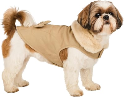 Hondenjas – Guzzi Beige 30cm – warme waterafstotende jas met fleecevoering, klittenbandsluiting & charmant strikdetail