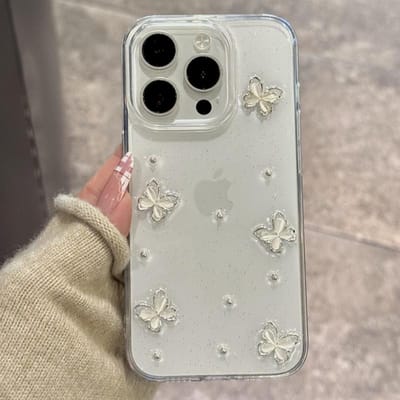 Luxe 3D Vlinder Bling Glitter Transparante Telefoonhoesje Voor iPhone 17 16 15 14 13 12 11 Pro Max Plus Zachte Schokbestendige Beschermhoes For iPhone 11 Pro Max&Silicon