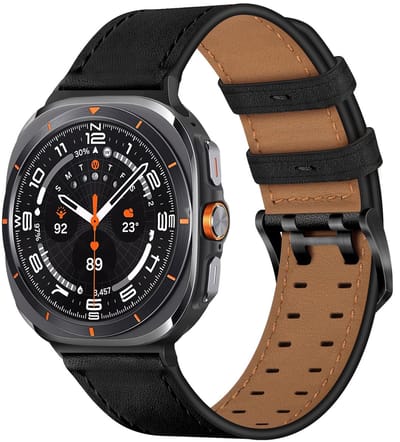 By Qubix - smartwatch bandje - Compatible Samsung bandje - Leren band met twin gesp - Zwart - Geschikt voor Samsung Galaxy Watch Ultra / Ultra 2 - 47mm