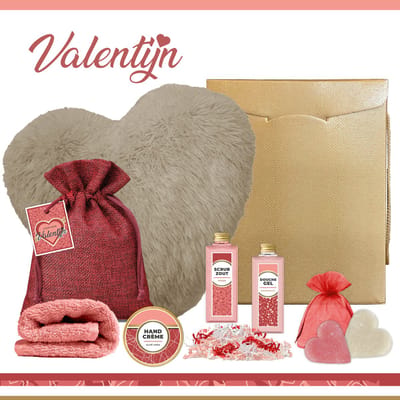 Geschenkset “Voor mijn Valentijn!” - 8 producten - 880 gram - Triomf Cosmetica | Giftset voor haar Luxe wellness cadeaubox Cadeau vrouw Verjaardag Set Valentijnsdag Geschenk Ik hou van jou Cadeaupakket Speciaal voor jou Gift Vriendin Moeder Taupe