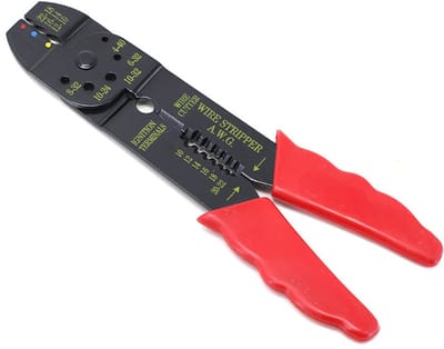 Krimptang – Striptang – Kniptang - Kabelschoentang - Krimpen, Knippen & Strippen – Multifunctioneel - Zwart/Rood - LOUZIR