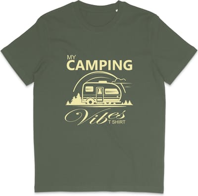 Heren en Dames T Shirt - Kamperen Camping Caravan - Khaki Groen - XS