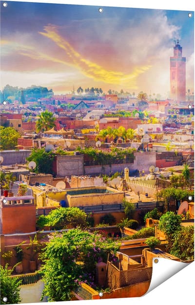 Gards Tuinposter Medina van Marrakesh in Marokko - 90x120 cm - Tuindoek - Tuindecoratie - Wanddecoratie buiten - Tuinschilderij