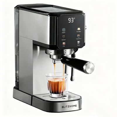 BlitzHome CM5105 Halfautomatische Espressomachine 20 Bar 1350W Touchscreen Tassenwarmer 1L Waterreservoir Zilver
