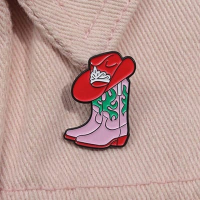 Creatieve Roze Laars & Cowboyhoed Vormige Cartoon Broche Badge, Modieus Sieraden Accessoire Geschikt voor Dagelijkse Kleding van Mannen en Vrouwen