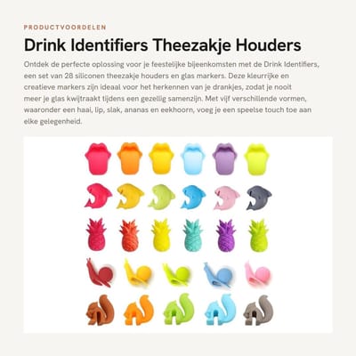 Dailygoods- Glasmarkers Herbruikbaar - Drinkmarkers - Theezakje Houders - Siliconen - 5 Vormen - Voor Thuis/Party - Drankmarkers