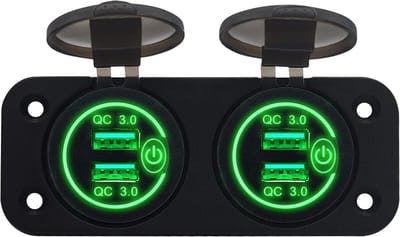 ProRide 12V USB Stopcontact 4 Poorten met Schakelaar - Tweevoudig Inbouw - QC3.0 - PUSB1QC-G - USB Autolader, Boot en Camper - Groen