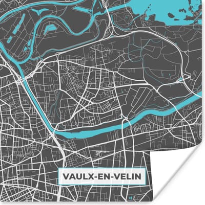 Poster Vaulx-en-Velin - Frankrijk - Stadskaart - Kaart - Plattegrond - 100x100 cm XXL