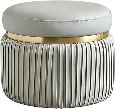 Ronde Poef - Voetenbank Kruk - Ontspannen Zitten - Gestoffeerd Leer Schuim - 37 x 37 x 32 cm - Grijs