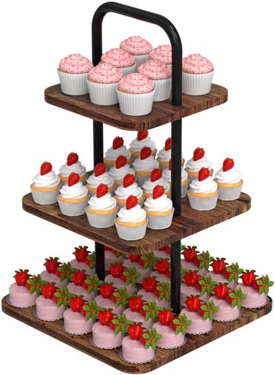 Dailygoods- Cupcake Stand 3-Laags - Taartplateau - Dessertstandaard - Houten/Metalen Toren - Feestdecoratie - Maximaal gewicht 10 kg - Taartstandaard