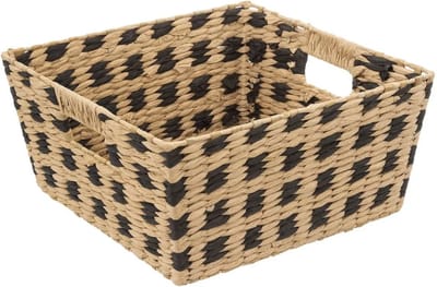Five Opbergmand - gevlochten riet - vierkant - beige/ zwart - 31 x 15 cm - mandje - opberger