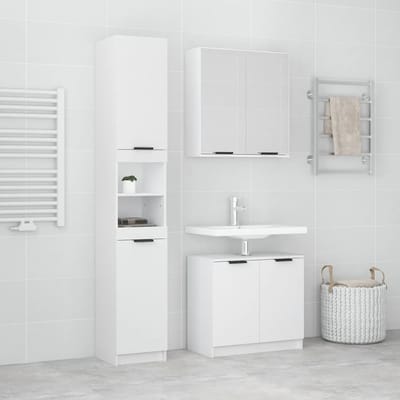vidaXL - 3-delige - Badkamerkastenset - bewerkt - hout - wit