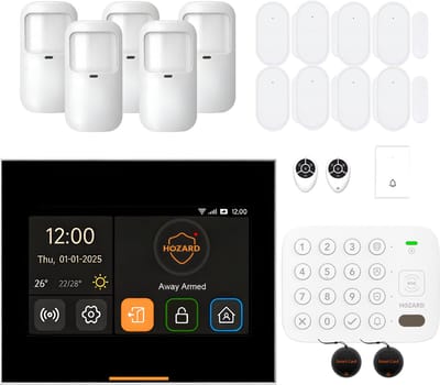 Hozard® Alarmsysteem Pakket A V2.1 - WiFi & 4G Smart Home Beveiligingssysteem - Touchscreen – Slim Keypad
