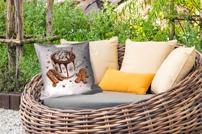 Buitenkussen - Chocomel - Decoratie - Koek - Winter - Kerst - 45x45 cm - Weerbestendig