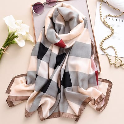 Zachte Imitatiezijde Sjaal 90x180 cm voor Dames - Hoofddoek, Bandana en Halsdoek-F-291 - Beige